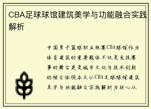 CBA足球球馆建筑美学与功能融合实践解析
